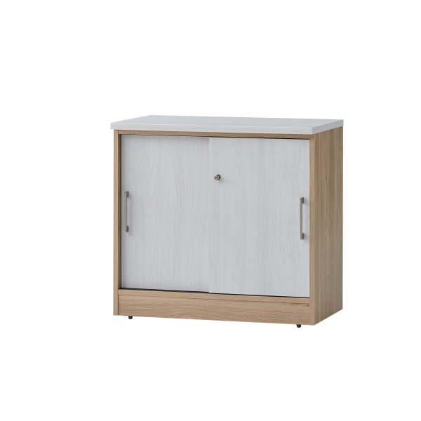 ARMOIRE BASSE PORTE COULISSANTE 800X400X750 CHENE NATUREL BLANC